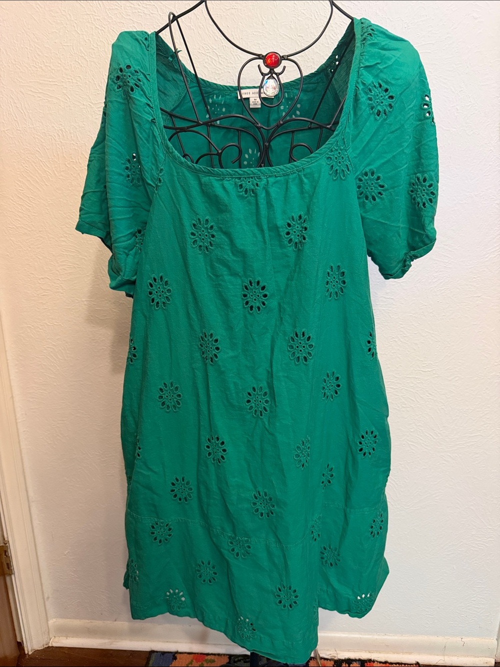 🌴🌴🌴BOGOHO🌴🌴🌴 Free Assembly Green Eyelet Scoop Neck Tunic Dress-Medium